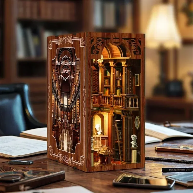 Diy Wooden Book Nook Kit Shelf Insert - Philosophical Library Casa Yeni Kendin Yap