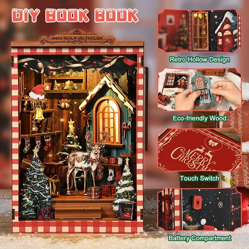 Diy Wooden Book Nook Kit Shelf Insert - Minyatür Model Kitleri Kar Diyarı Wei